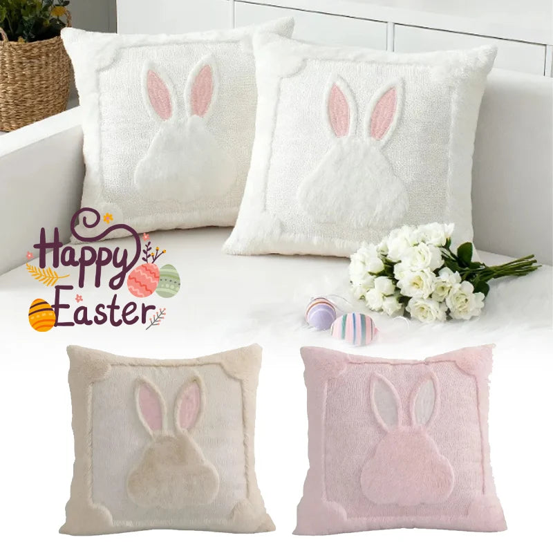 Fluffy Easter Bunny Pillow Cover Soft Plush Cushion Case Sofa Bed