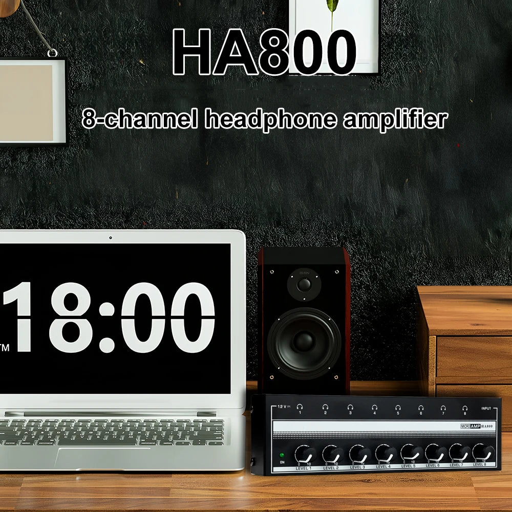Headphone Amplifier 8 Channels Stereo Audio AMP Ultra-compact