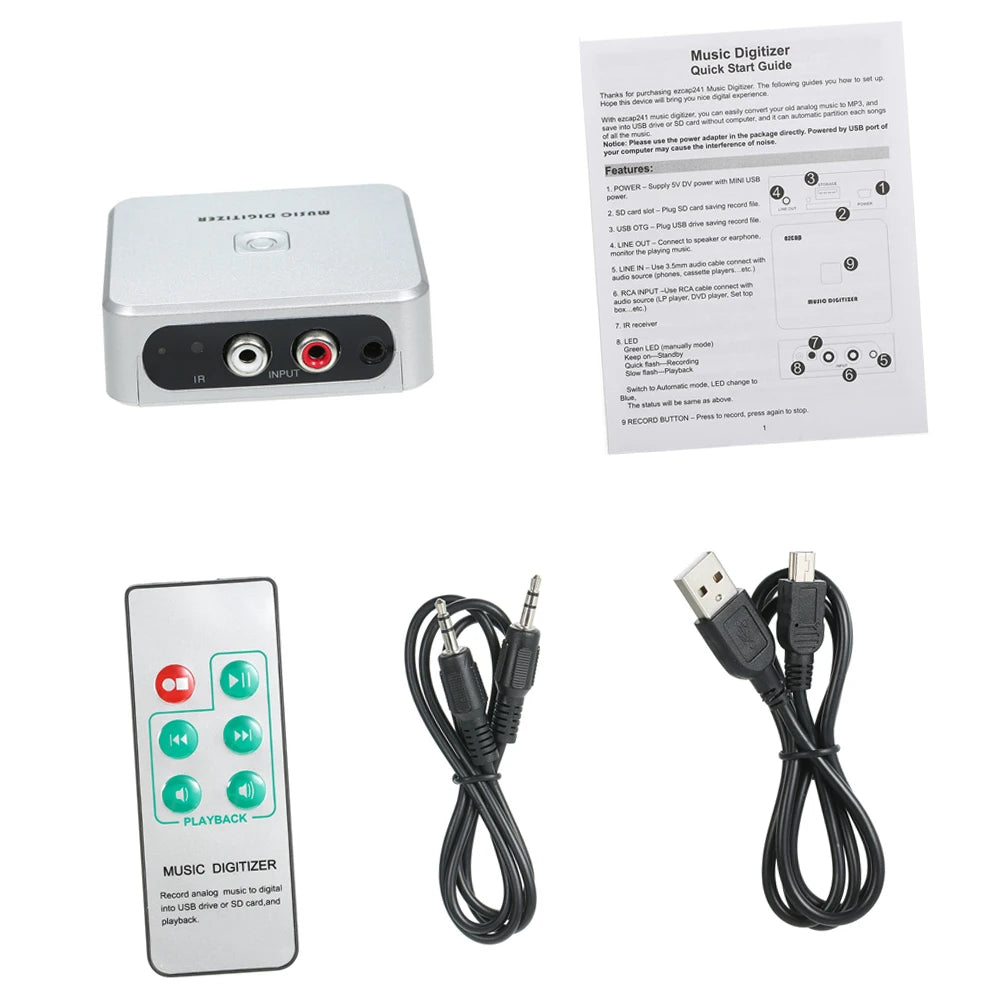 Music Digitizer Music Player Record Analog Music in SD Card USB Drive Mini USB Port Play Back Remote Control Zpaxo