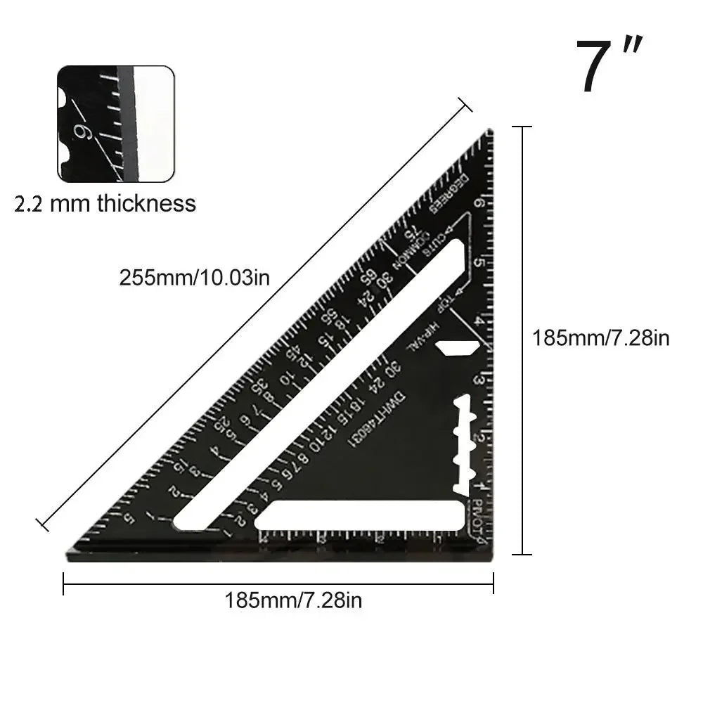 New 7Inch Triangle Ruler Measurement Tool Aluminium Alloy Carpenter Tools Inch Metric Angle Ruler Speed Square Woodworking Tools Zpaxo