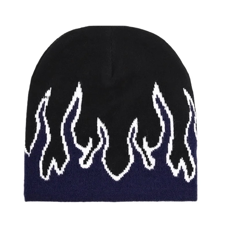 Hip-Hop Flame Jacquard Knit Beanie – Unisex Winter Hat
