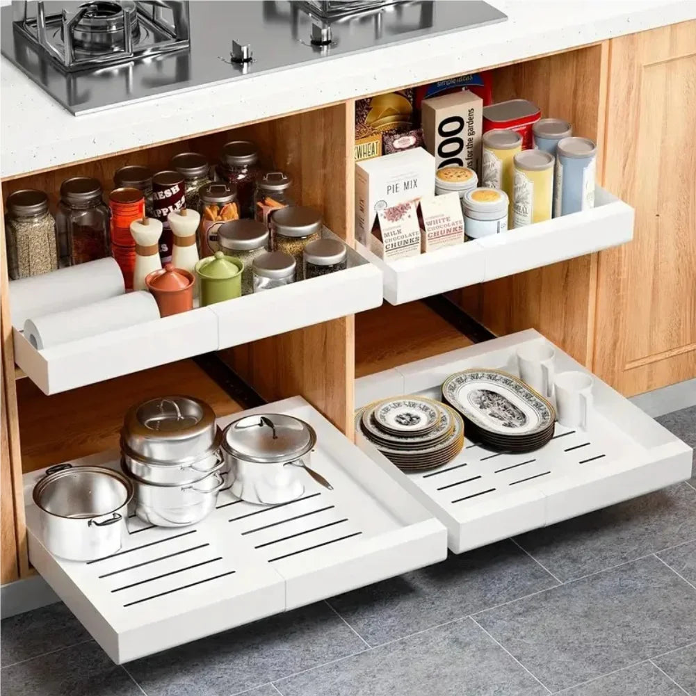 Scalable Pull-Out Kitchen Storage Rack with Slide Rails Drawer Type Storage Tray Seasoning Shelf Storage Rack Cabinets Organizer Zpaxo