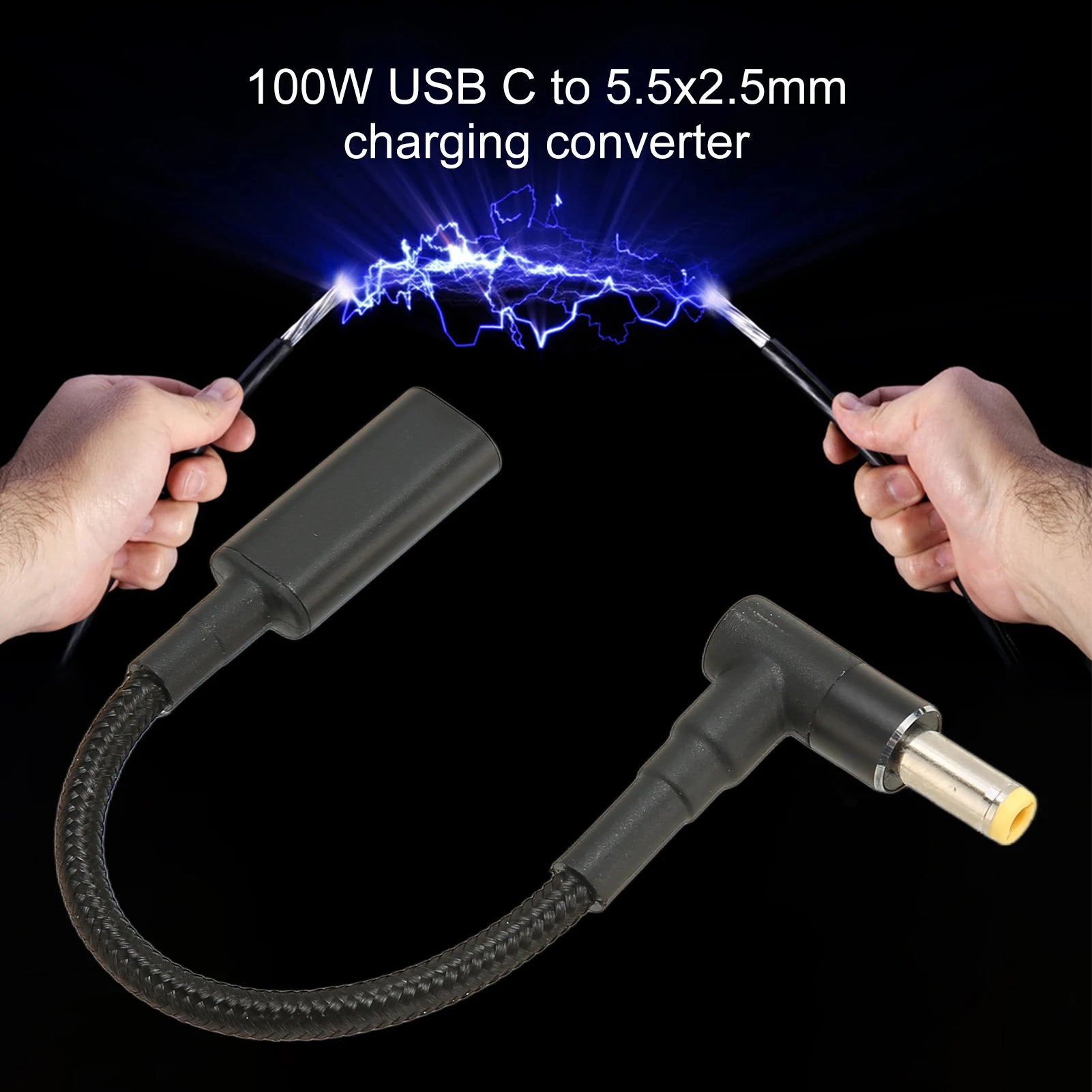Type C PD Power Adapter USB C to DC 5.5x2.5mm Adapter Nylon Knitted 100W Dual Chip Safe USB C Female to Male Adapter for Laptop Zpaxo