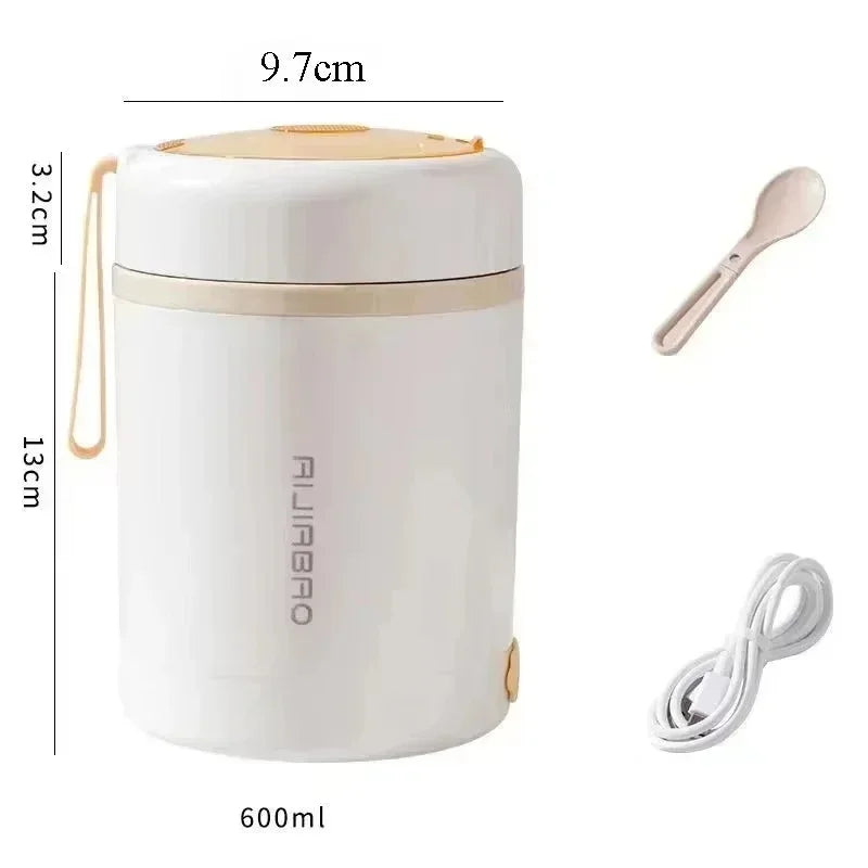 600ml USB Electric Lunch Box – Portable Stainless Steel Warmer Electric Lunch Box Zpaxo White 600ml