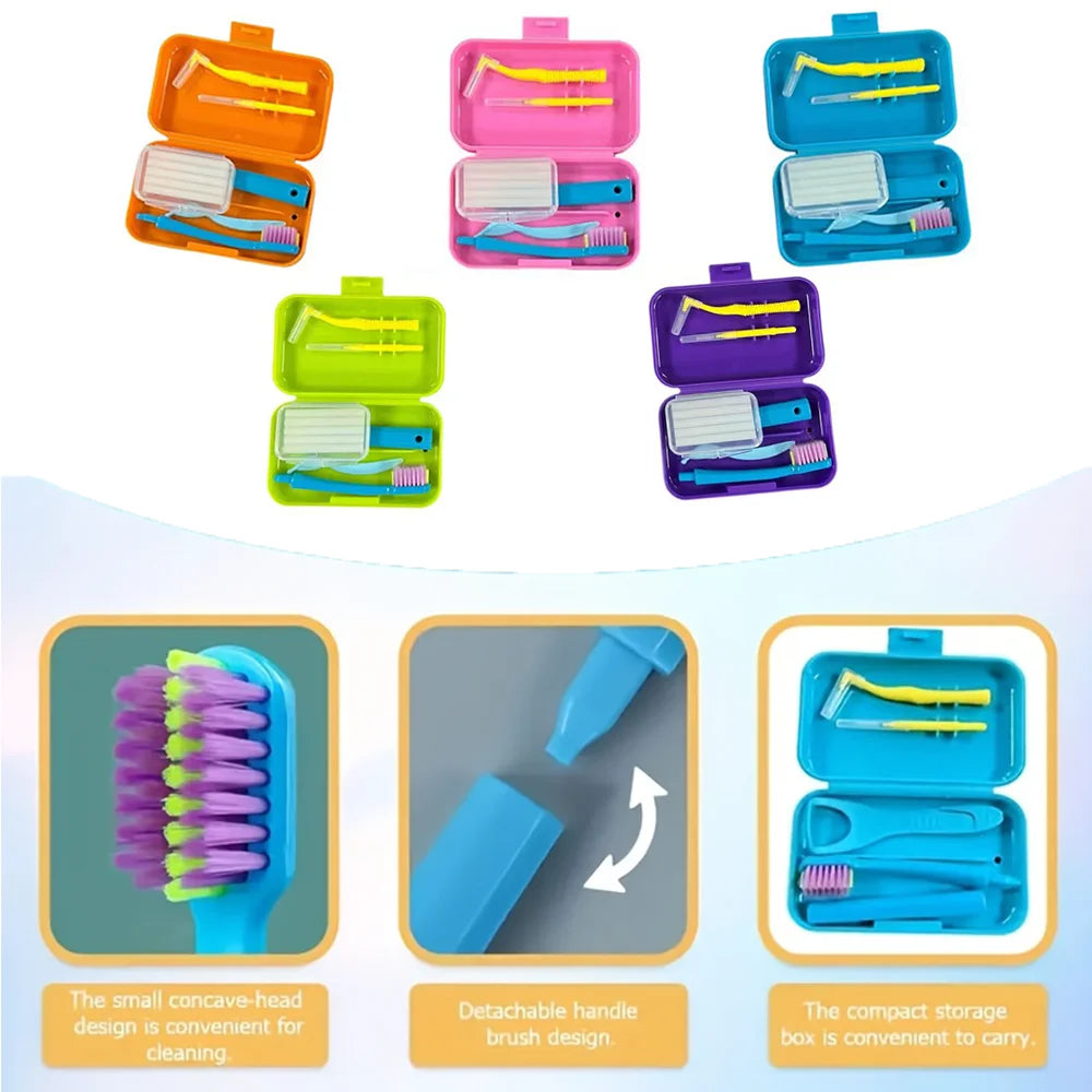 Travel Portable Orthodontic Oral Dental Cleaning Kit Foldable Toothbrush Orthodontic Wax Interdental Brush Oral Cleaning Care Zpaxo