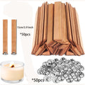 50pcs Set Wooden Candles Wick DIY Candle Making Kit Smokeless Candle Core with Clip Base Handmade Candle Wood Core Candlewick Zpaxo 15cm