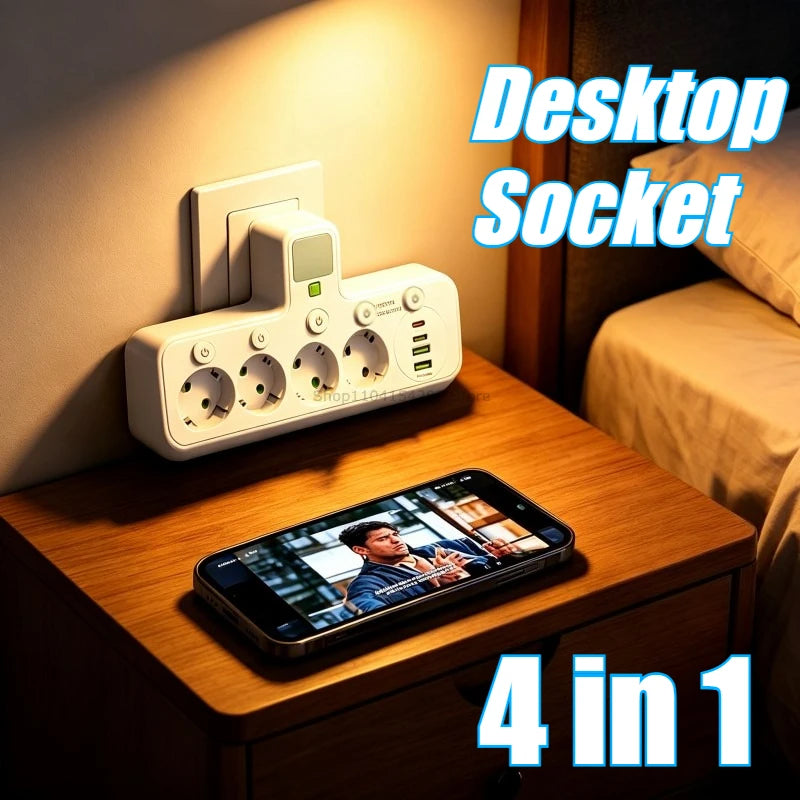 3 Plugs Power Strip with USB Ports EU Plug Socket 3-in-1 Wall Outlet with Switch Control Multi-power Strip 3 Power Sockets Home Zpaxo