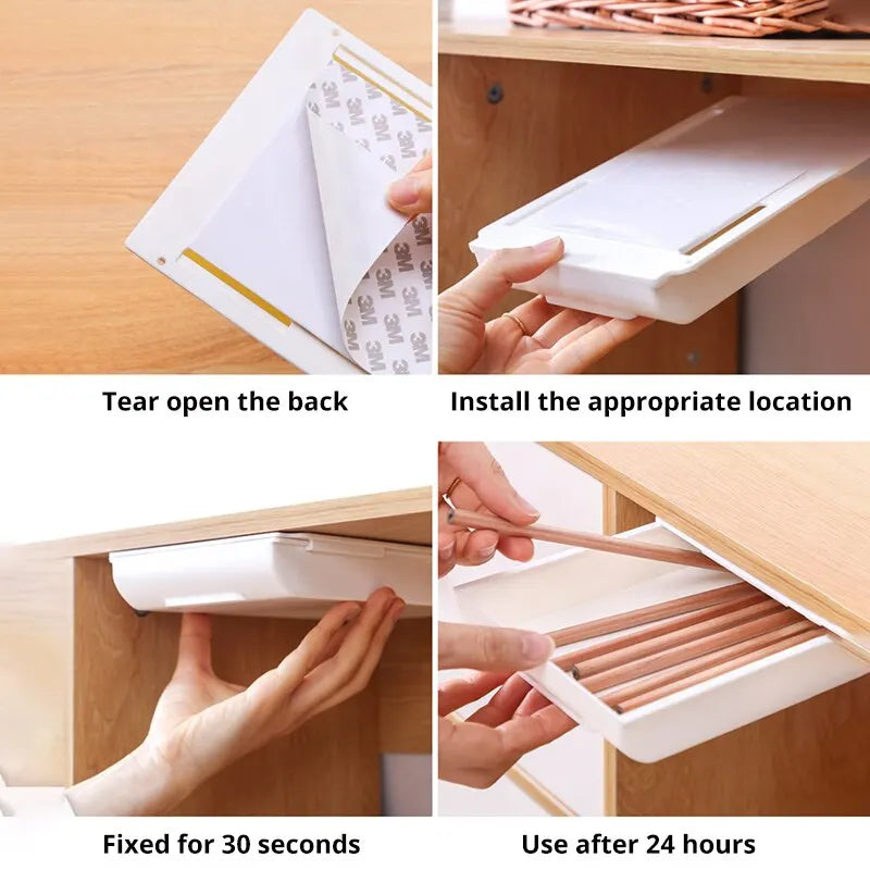 Hidden Storage Box Desk Storage Drawer Self-Adhesive Plastic Table Storage Holder Simple Sundries Cosmetics Stationery Organizer Zpaxo