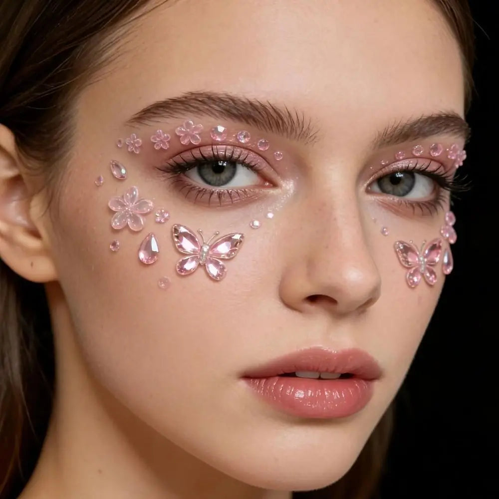 Flower Face Tattoo Sticker Pure Self-adhesive Rhinestones Jewelry Zpaxo