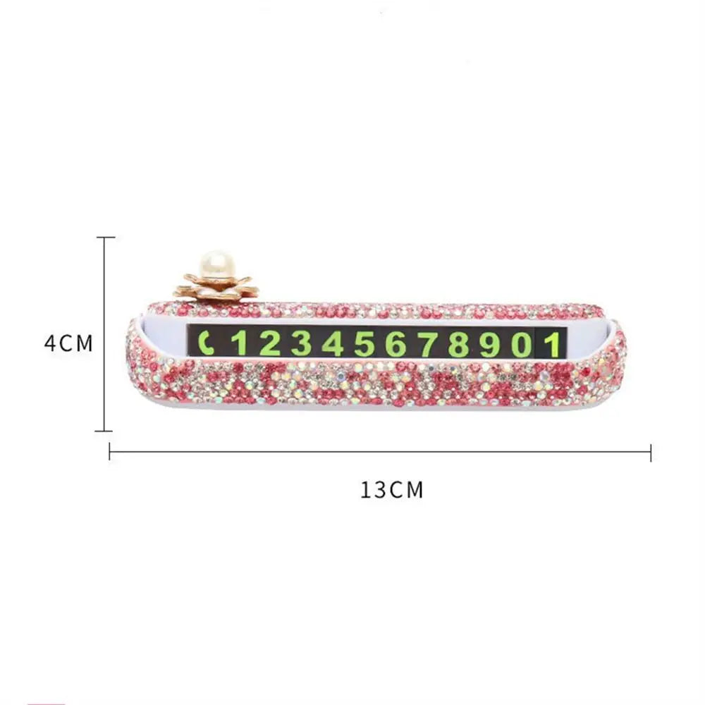 Diamond Car Temporary Parking Sign Rhinestone Phone Number Hidden Zpaxo