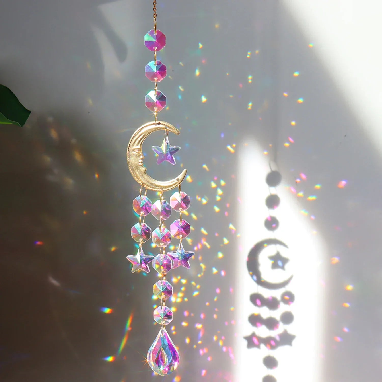 1 Piece Sun Moon Prism Pendant Crystal Wind Chime - Suncatcher, Bedroom Balcony Patio Decor, Good Home Decorations