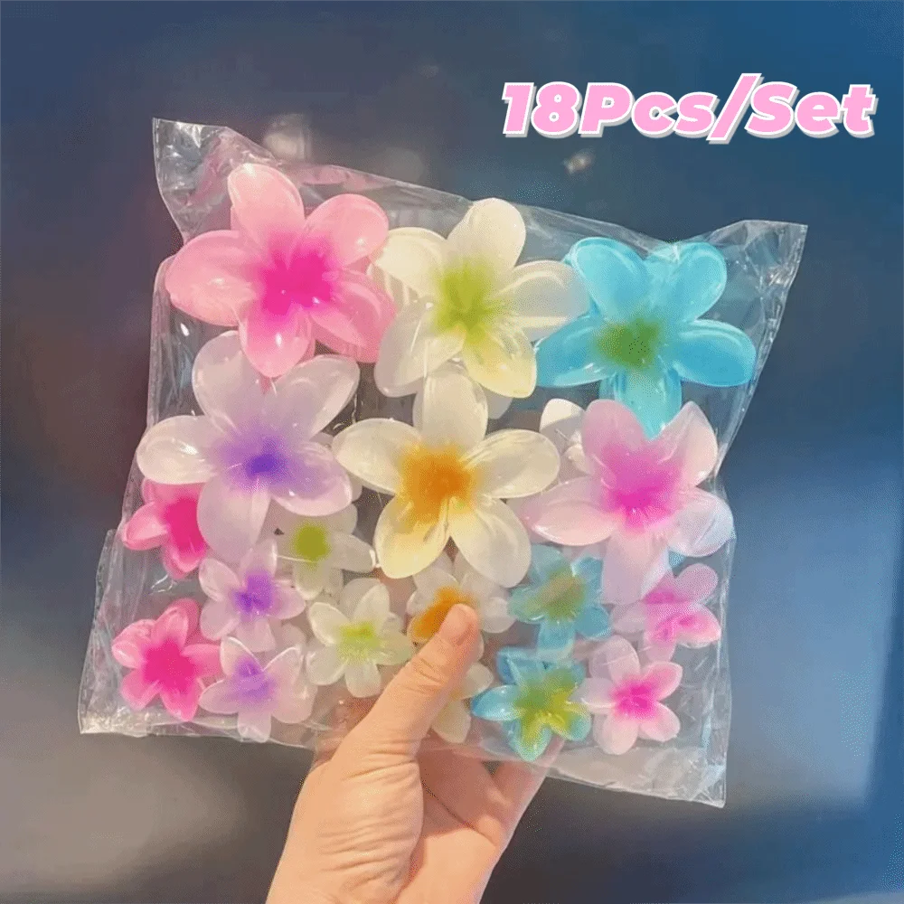18Pcs Sweet Gradient Egg Flower Hair Clips Acrylic Barrettes Hawaiian Style Hairpins Headwear Summer Zpaxo