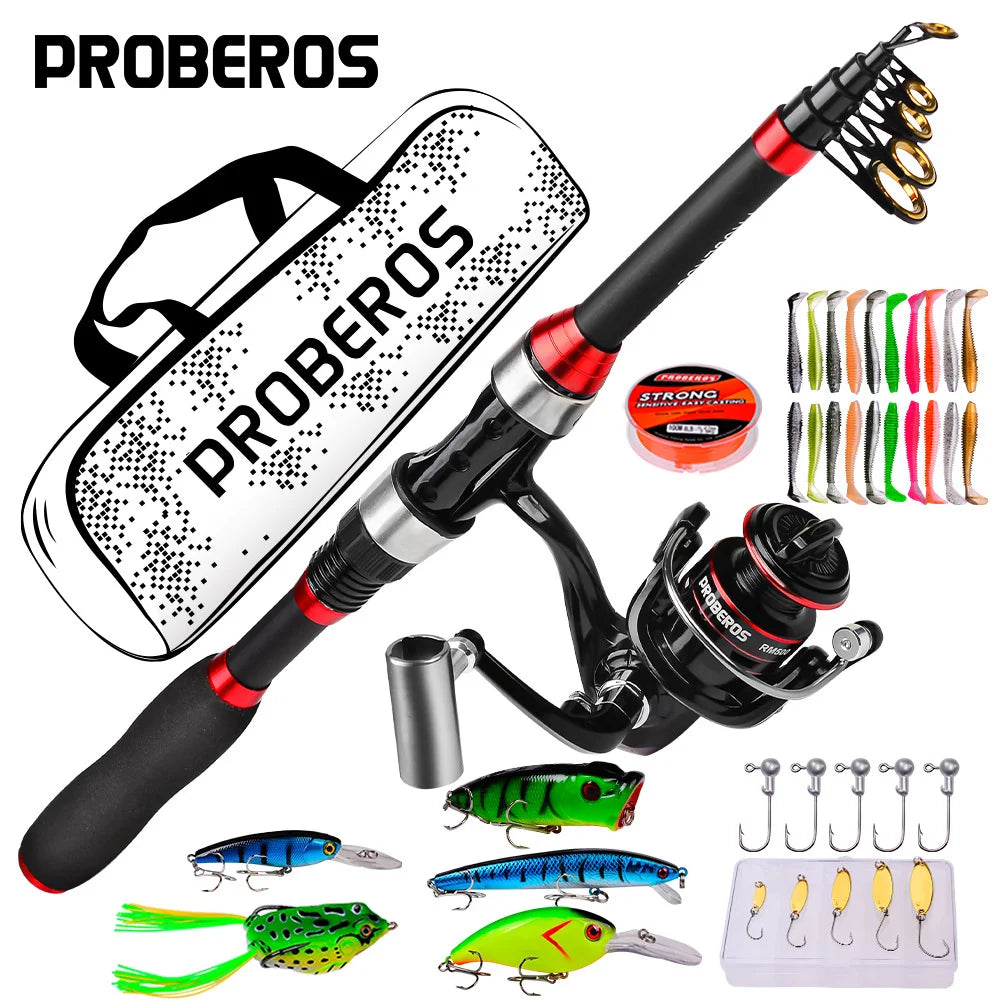 Telescopic Carbon Spinning Rod & Reel Combo Set with Bag