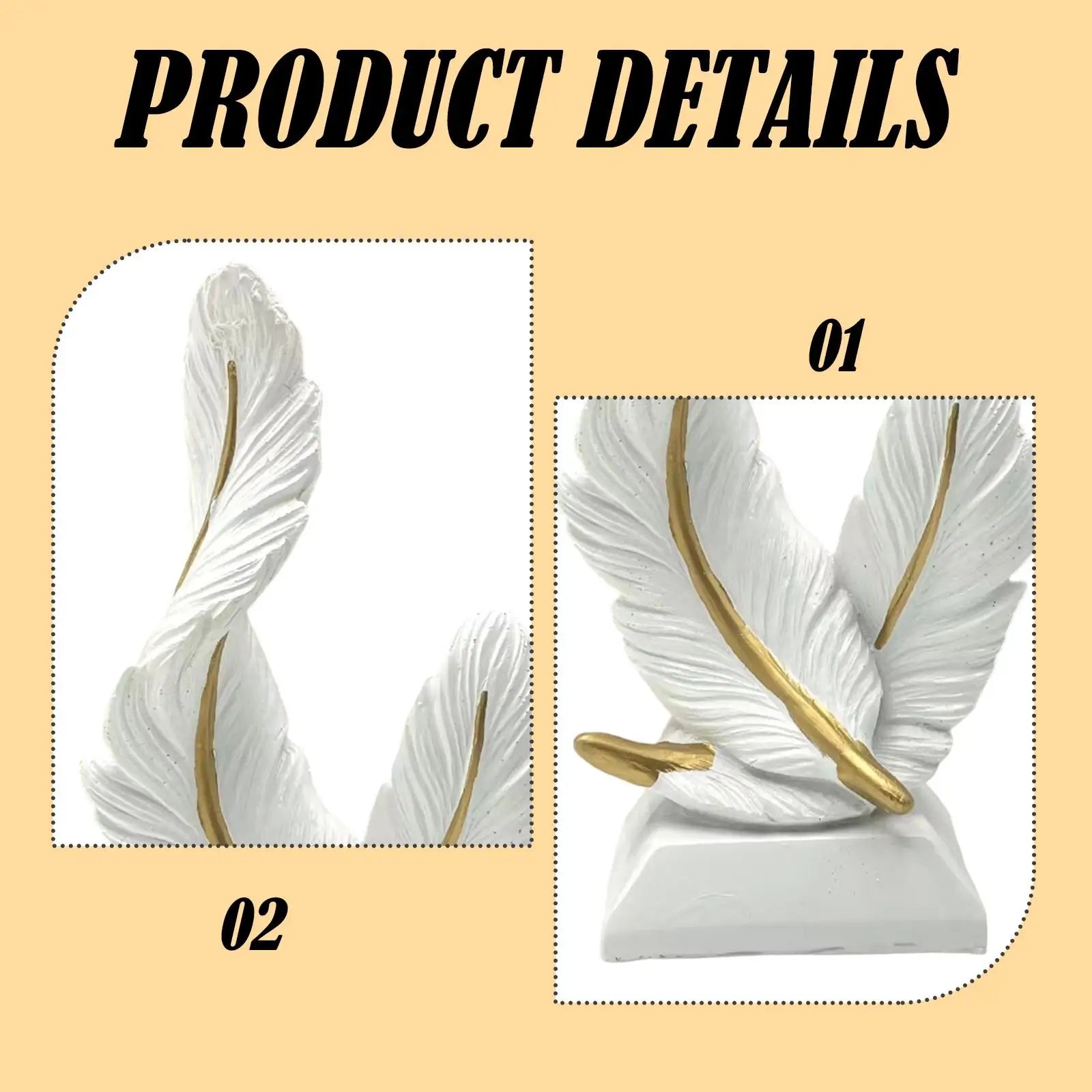 Feather Statue Centerpiece Fashion Craft Accent Figurine Resin Sculpture for TV Stand Birthday Entryway Displaying Housewarming Zpaxo