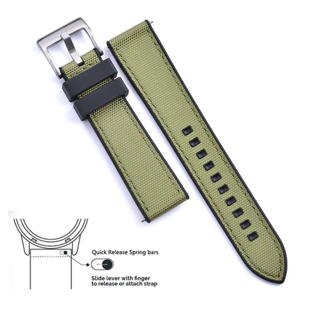 High Quality FKM Canvas Watch Strap 20mm 22mm Hybrid Fluoro Rubber Nylon Watchbands Quick Release For Each Brand Diving Watches Zpaxo