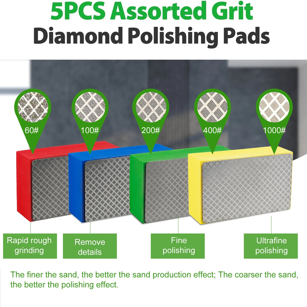4/5pcs Diamond Hand Polishing Pads Set Tile Glass Abrasive Grinding Block Pad Stone Marble Ceramic Abrasive Grinding Block Pad Zpaxo