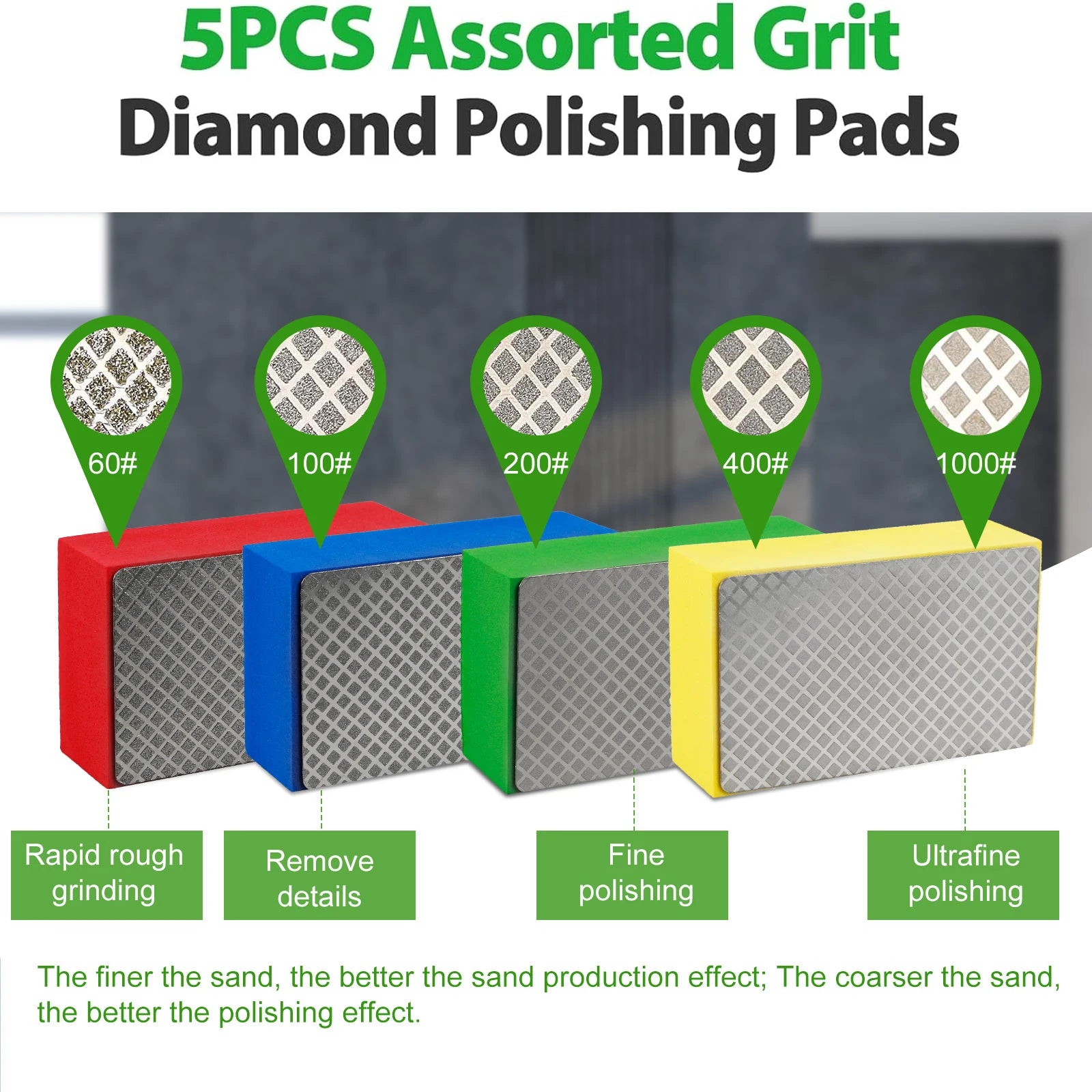 4/5pcs Diamond Hand Polishing Pads Set Tile Glass Abrasive Grinding Block Pad Stone Marble Ceramic Abrasive Grinding Block Pad Zpaxo