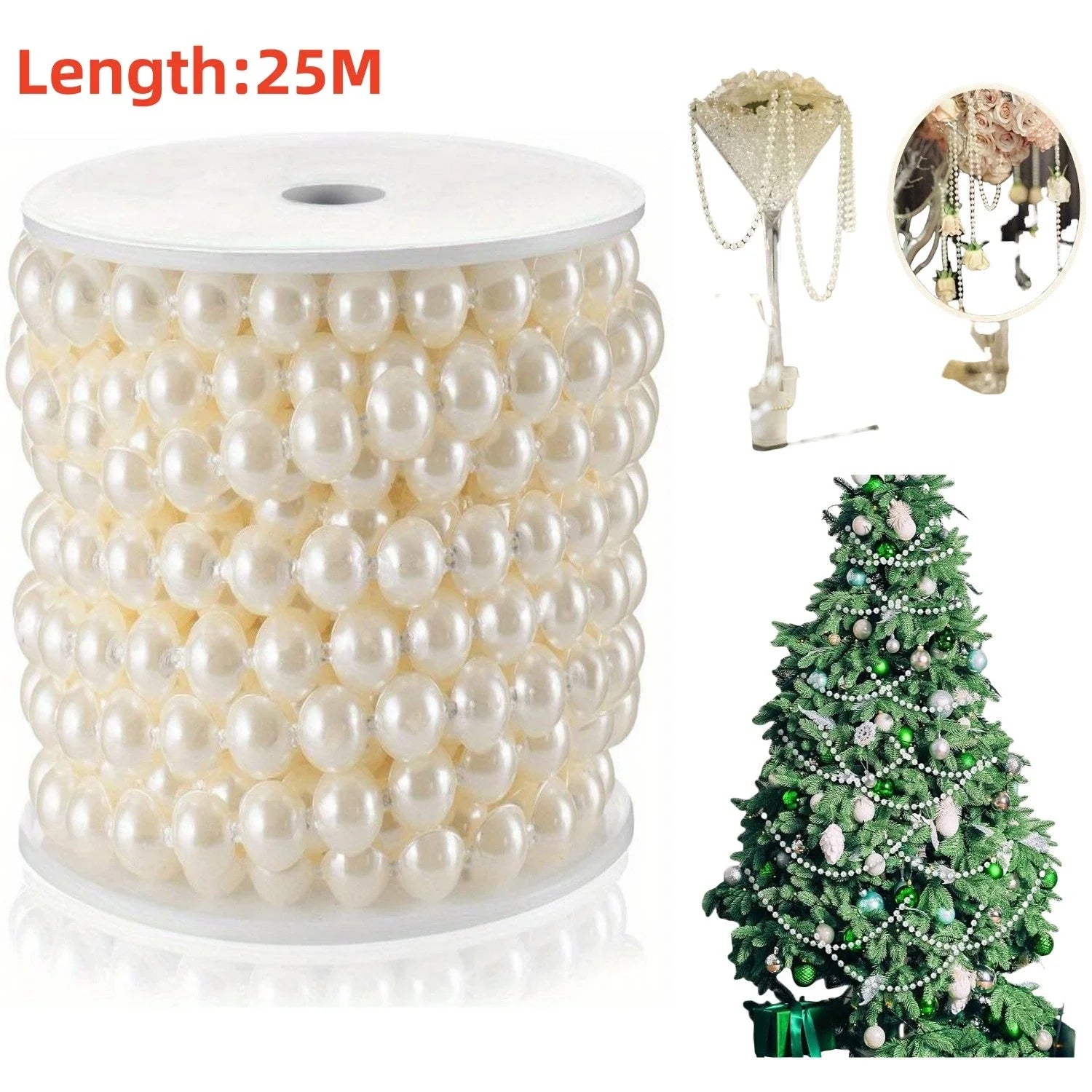 25M Faux Pearl Bead Garland – Wedding, Christmas & Craft Decor