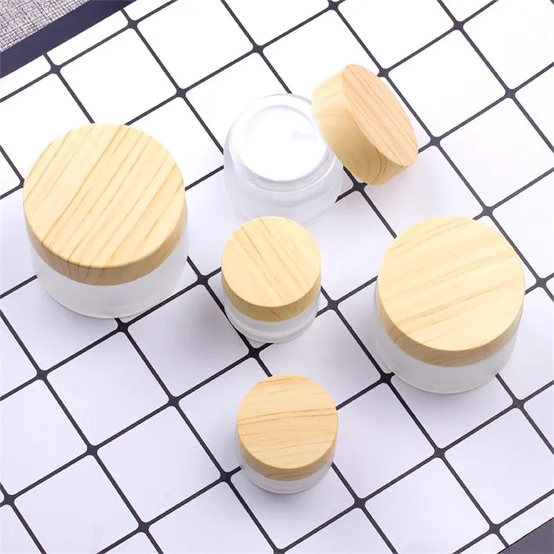 Frosted Glass Cosmetic Jars – Refillable Cream & Lip Balm Pots