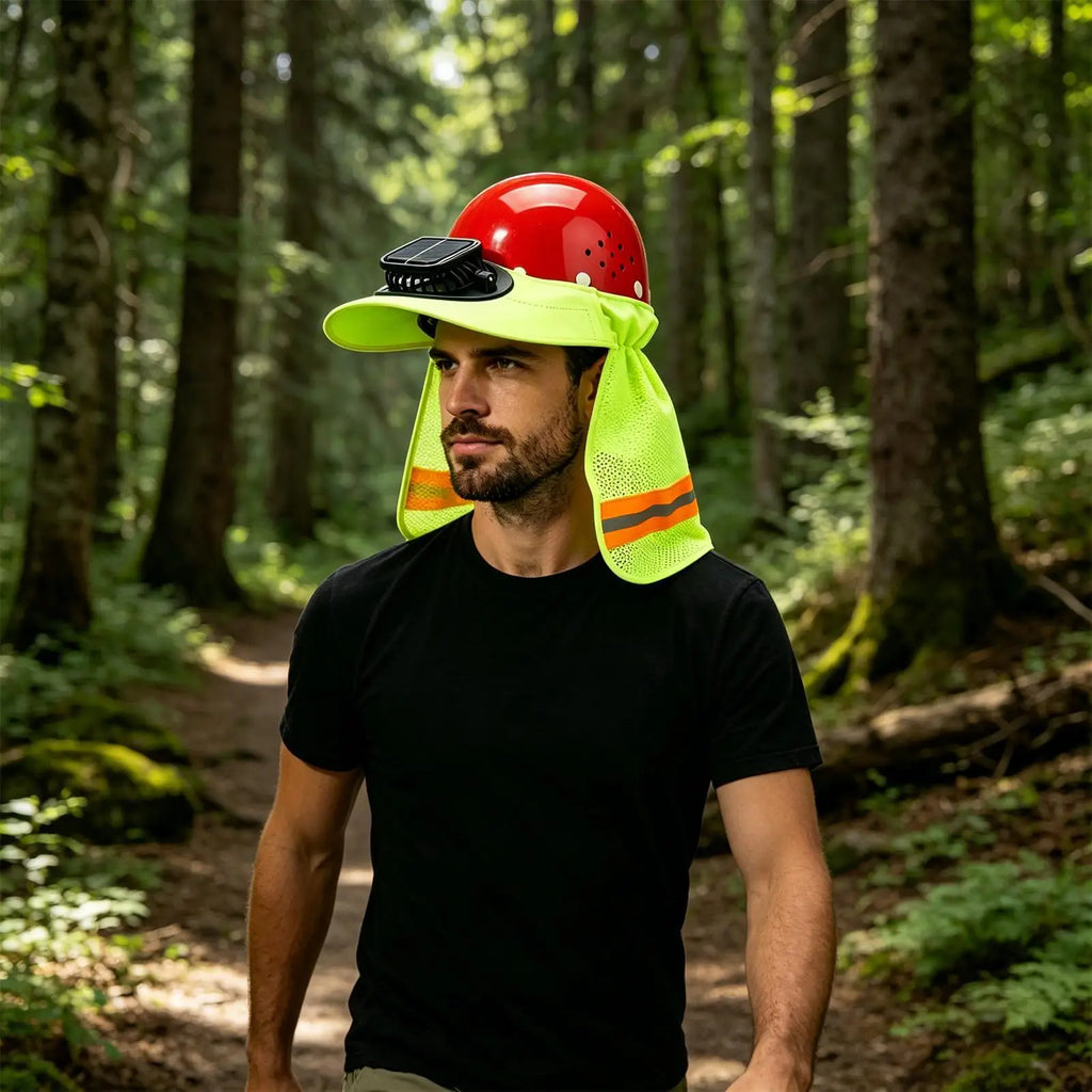 Solar Fan Hard Hat Sun Visor Helmet Shade Cooling Neck Shield Wide