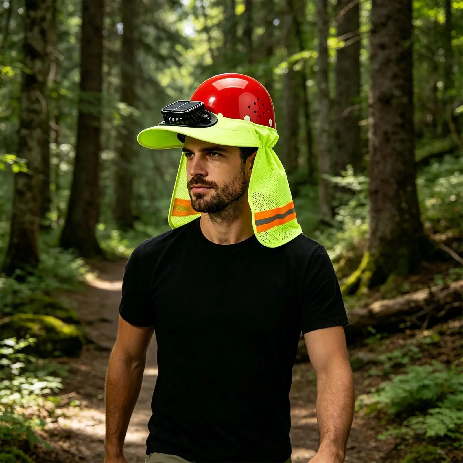Solar Fan Hard Hat Sun Visor Helmet Shade Cooling Neck Shield Wide