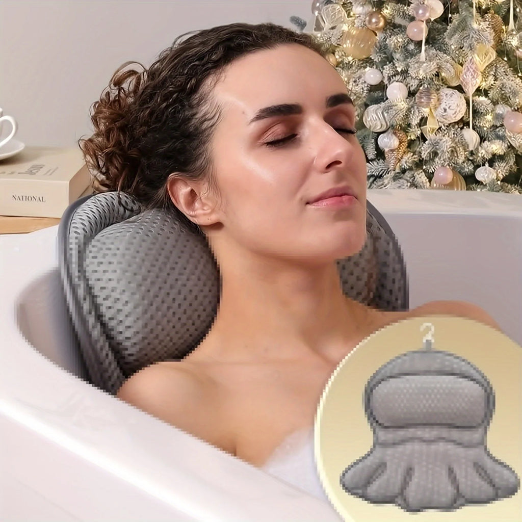 Luxury Bath Pillow 3D Air Mesh Secure Suction Neck Back Support