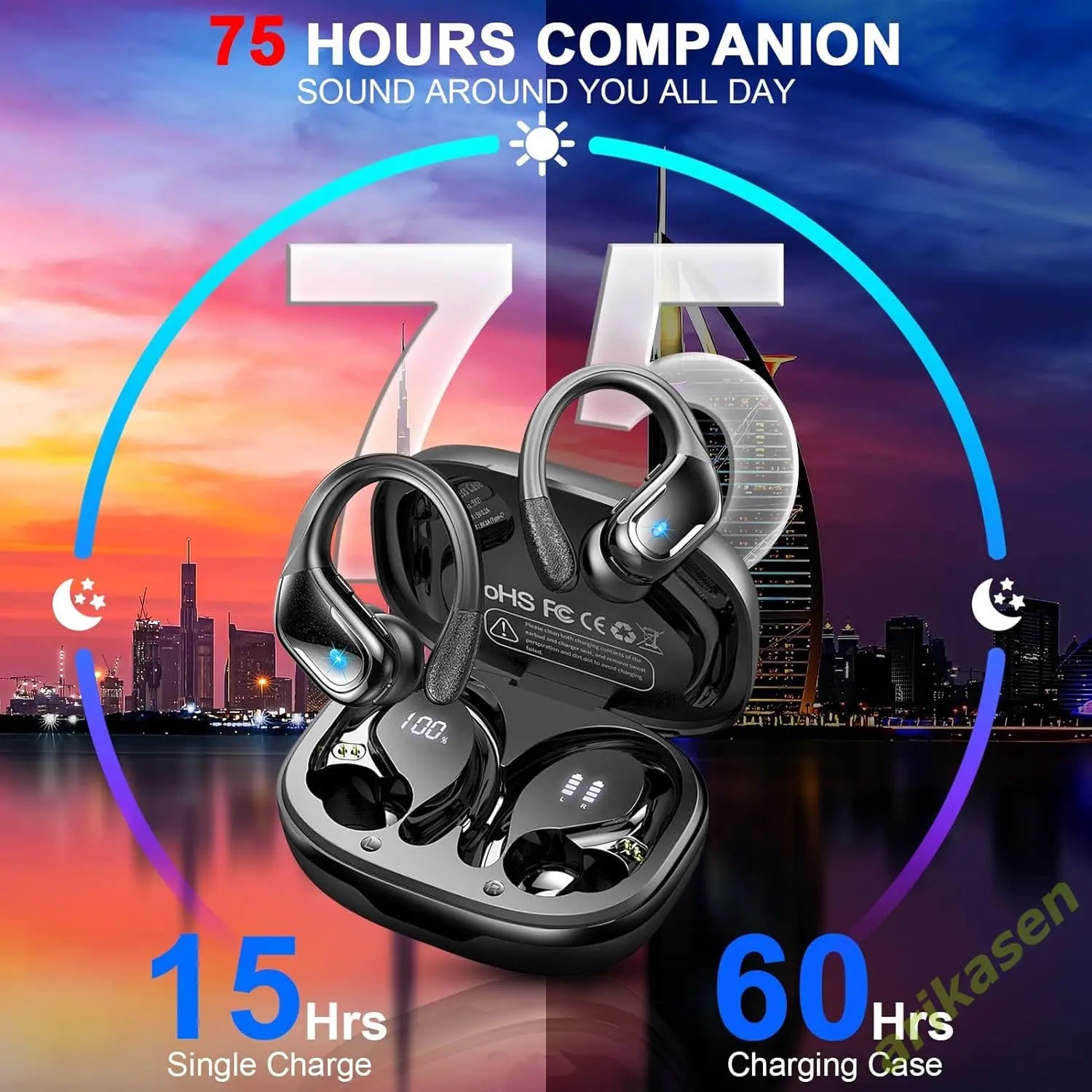 75Hrs Bluetooth 5 3 Earphones IP7 Waterproof Wireless Headphones ENC