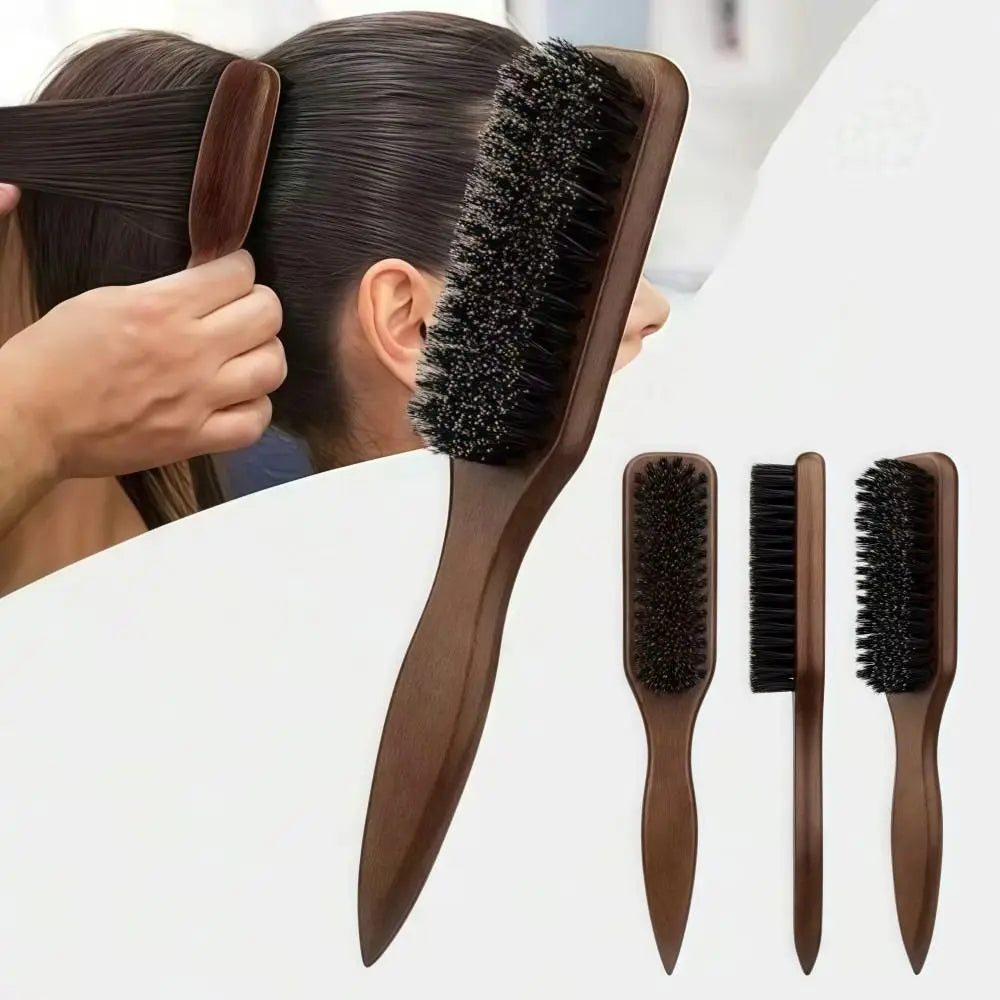 Smooth Boar Bristle Hair Brush Backcombing Wooden Handle Barber Styling Bristle Brush Edge Control Durable Back Hair Brush Zpaxo