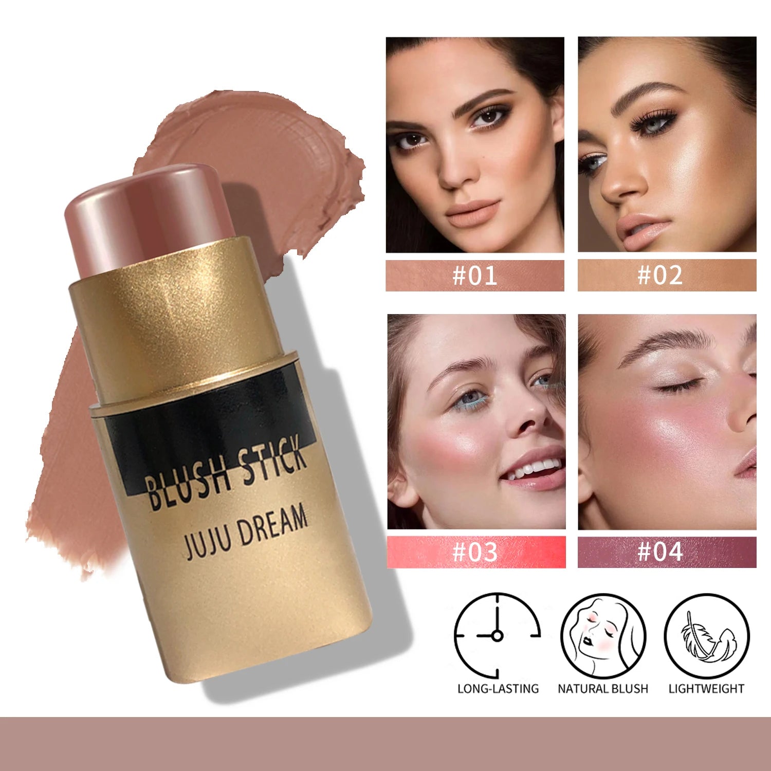 Golden lustrous blush stick with a contour stick, featuring a blend of bronze powder and blush, a facial contour pen Zpaxo