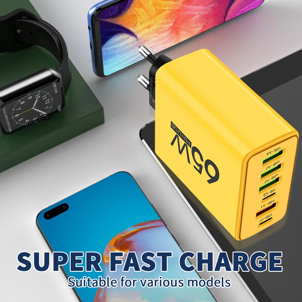 65W 6-Port USB-C PD Fast Wall Charger – iPhone & Android USB Wall Charger Zpaxo