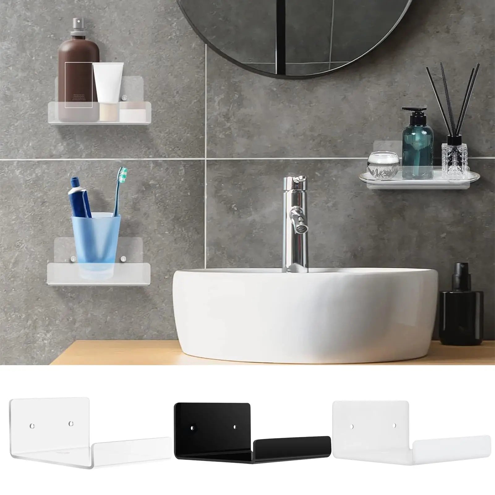Acrylic Floating Shelves 3 Display Rack Bathroom Makeup Renters