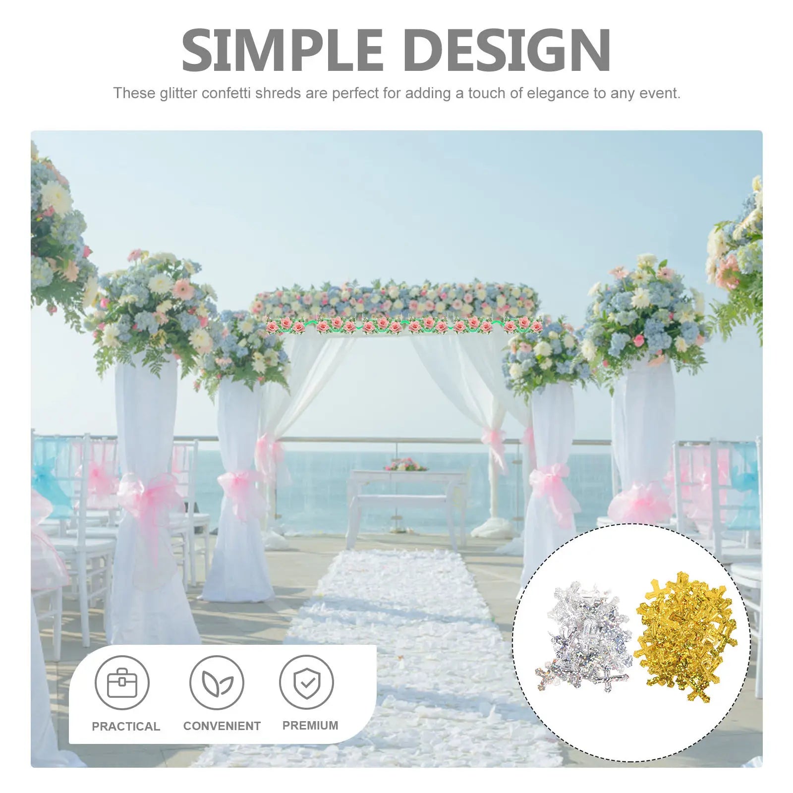 2 Bags Premium Cross Confetti Shreds Smooth Burrs Gold Glitter Paper