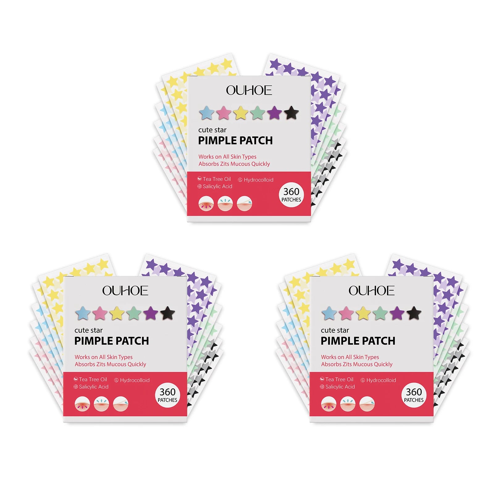 Star-Shaped Hydrocolloid Pimple Patches – 360pc Acne Patches Acne Pimple Patches Zpaxo 1080pcs boxed