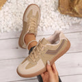 Women Sneakers Fashion Round Toe Casual Lace Up Shoes Patchwork Retro