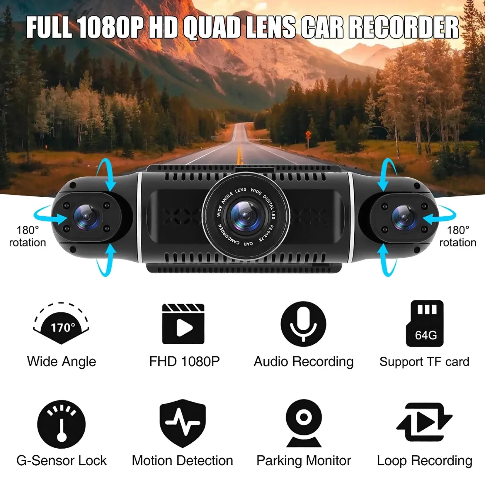 Car DVR Dash Cam Wifi FHD 4 Lens 1080P Dashboard Camera 24H Parking