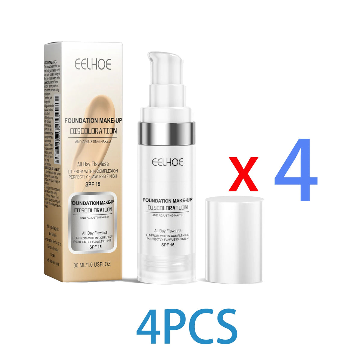 Color Changing Foundation Serum for Natural Glow Lightweight Full Coverage Long Moisturizing Finish 30ml Sensitive Skin Friendly Zpaxo 4PCS