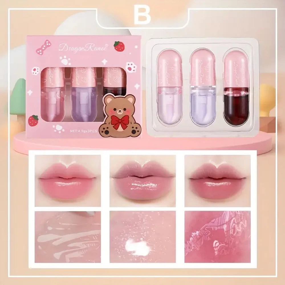3-Piece Set of Lip Gloss, Moisturizing, Long-Lasting Mirror Gloss with Soft Matte Embellishment, Non-Stick Cup, Plant Ingredient Zpaxo B Dr58