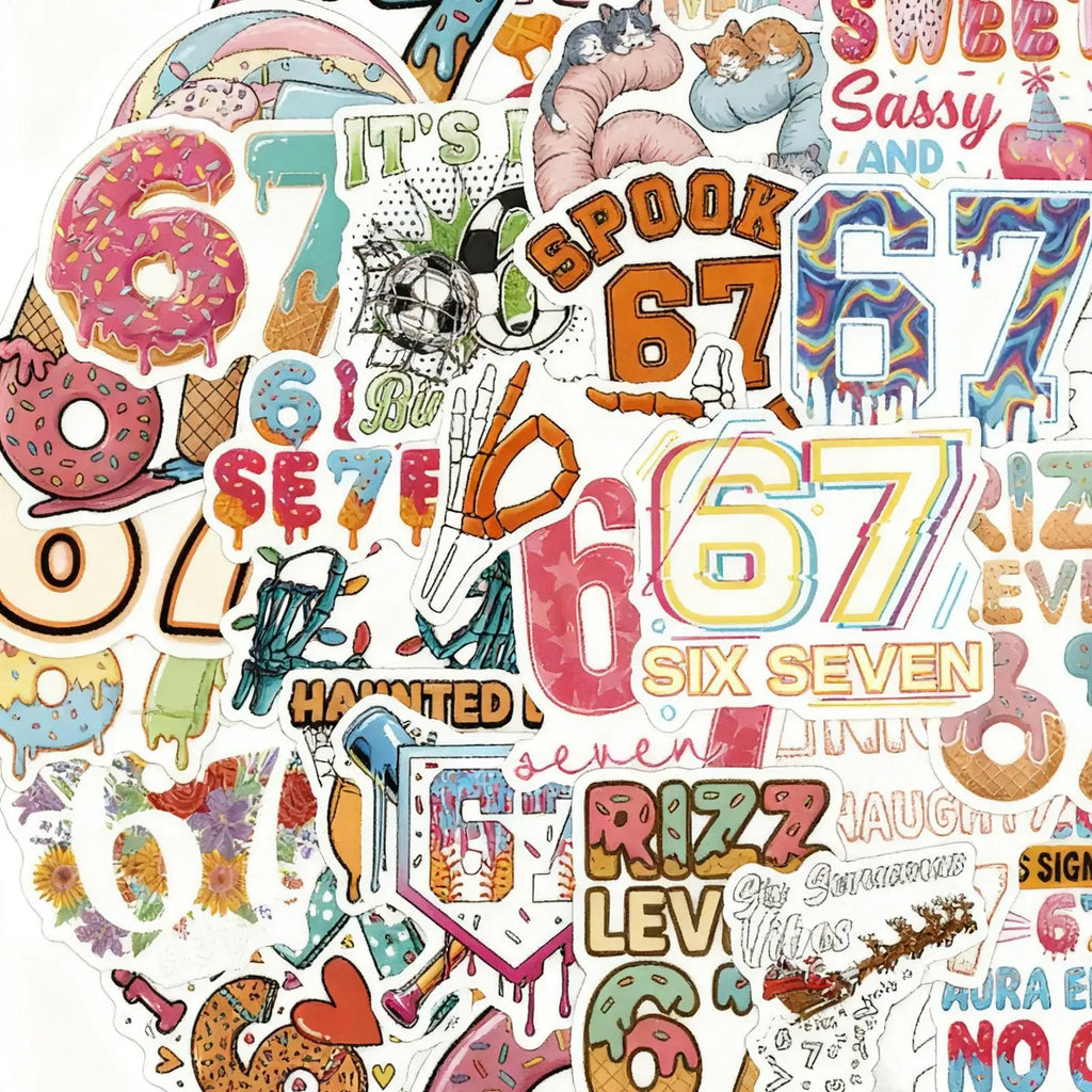67 Stickers Waterproof Number Laptop Decal 67 Meme Stickers For Guitar Phone Scrapbook Skateboard Luggage Journal Journaling Car Zpaxo