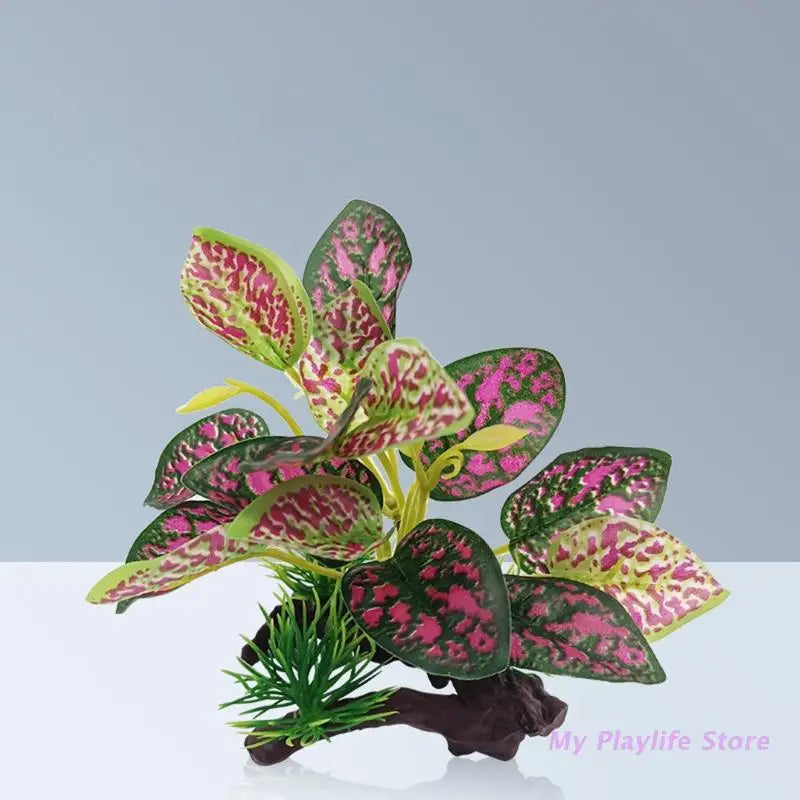Aquarium Artificial Decor Simulation Driftwood Twigs with Plastic Plant Fish Tank Decorations Aquatic Underwater Leaves Hide Zpaxo