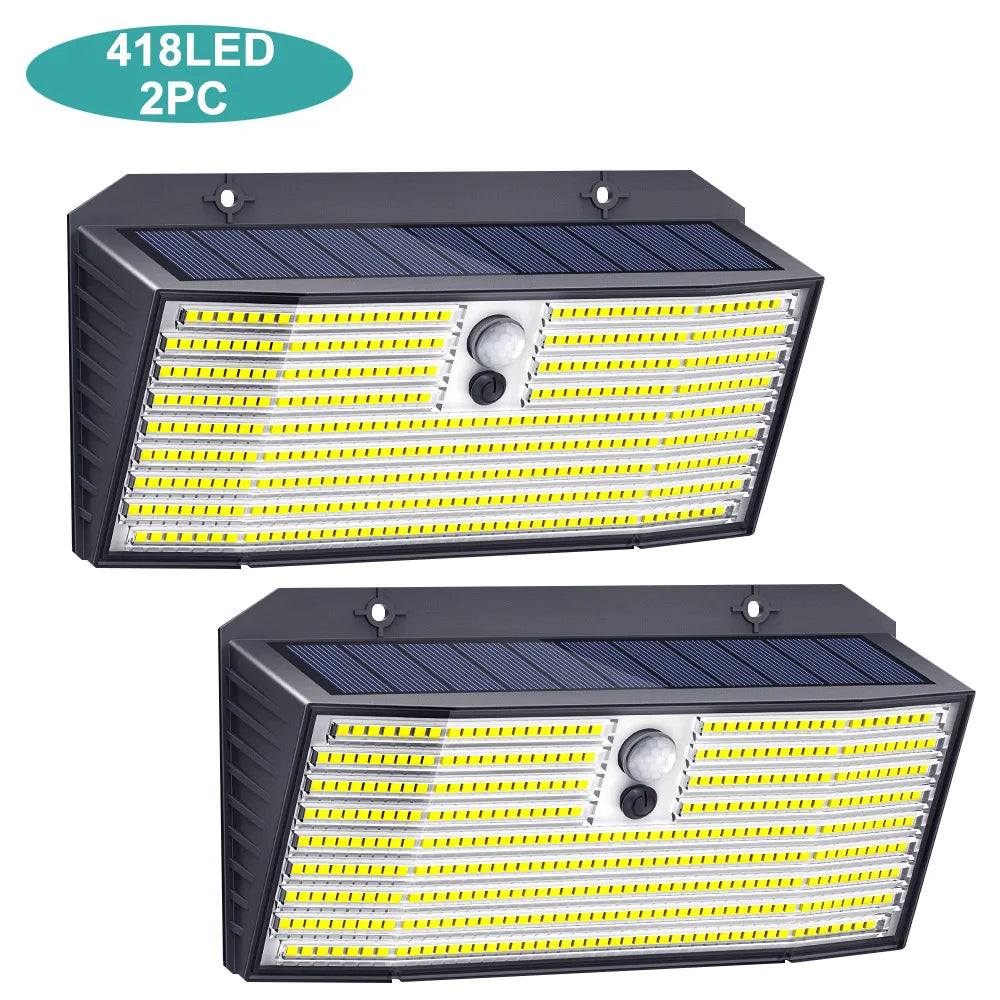 1/2PCS Solar Motion Sensor Lights Super Bright Solar Lights Outdoor Waterproof 176/528LED Security Light Fence Backyard Deck Zpaxo 418LED-2PC