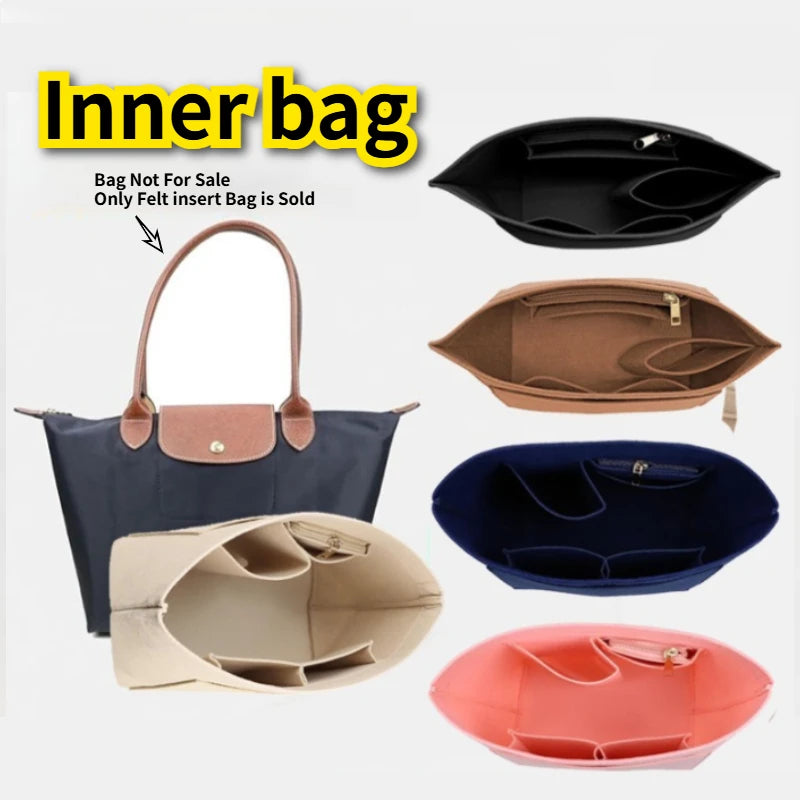 Felt Insert Bag Fits For Longchamp Handbag Liner Bag Felt Cloth Makeup Bag Support Travel Portable Insert Purse Organizer Zpaxo