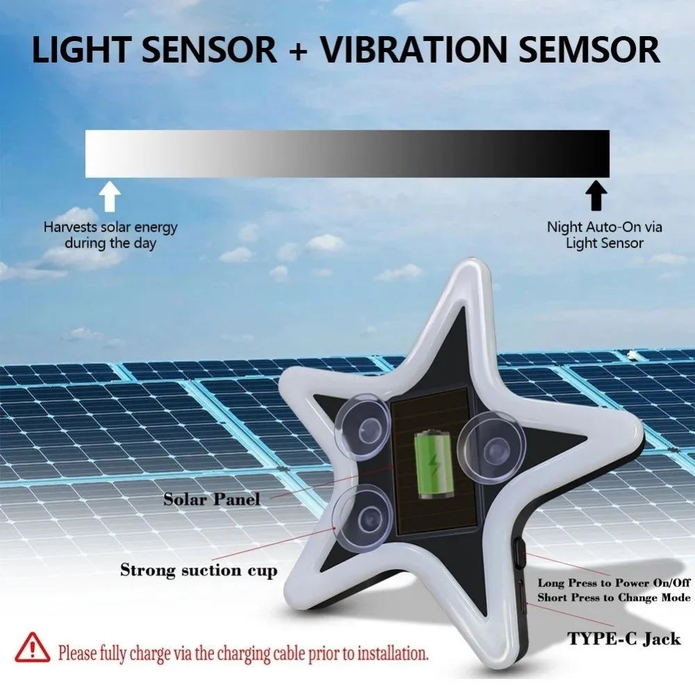 Solar Charging LED Car Window Lights Multiple Modes Sparkling Star Zpaxo
