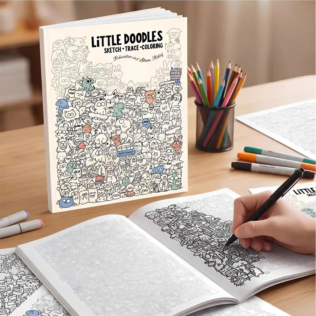 Doodle Art Coloring Book 30 Pages Digital Line Tracing Aesthetic Cute