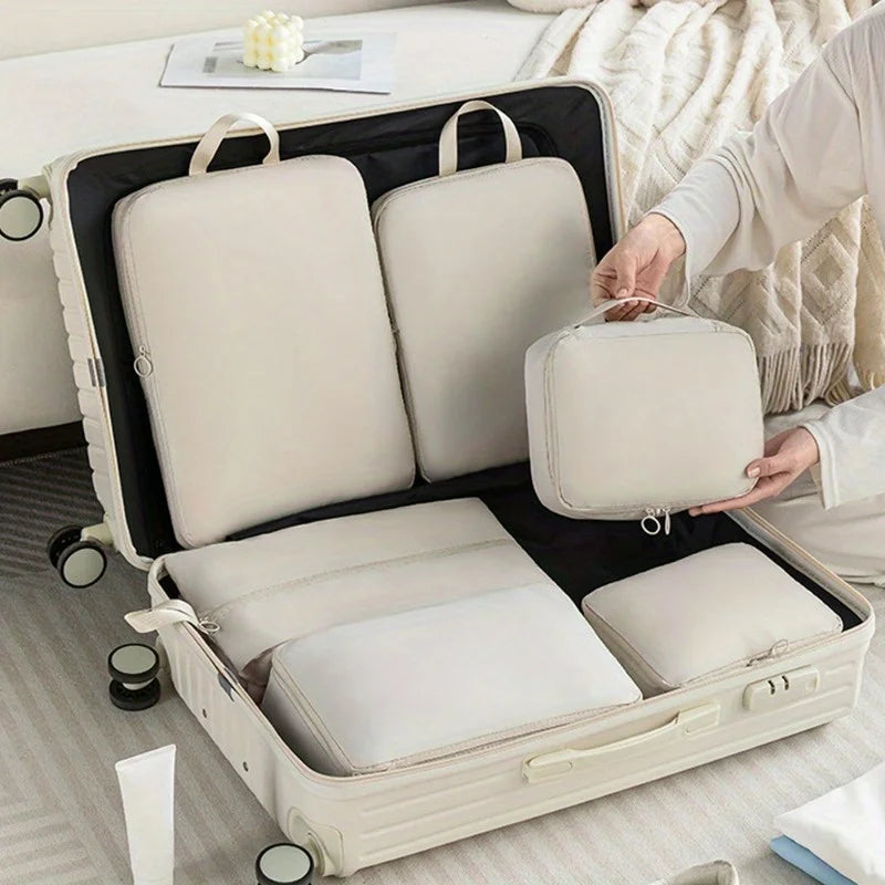 Easy-clean Compression Packing Cubes Polyester Travel Organizer Zpaxo white-6pcs
