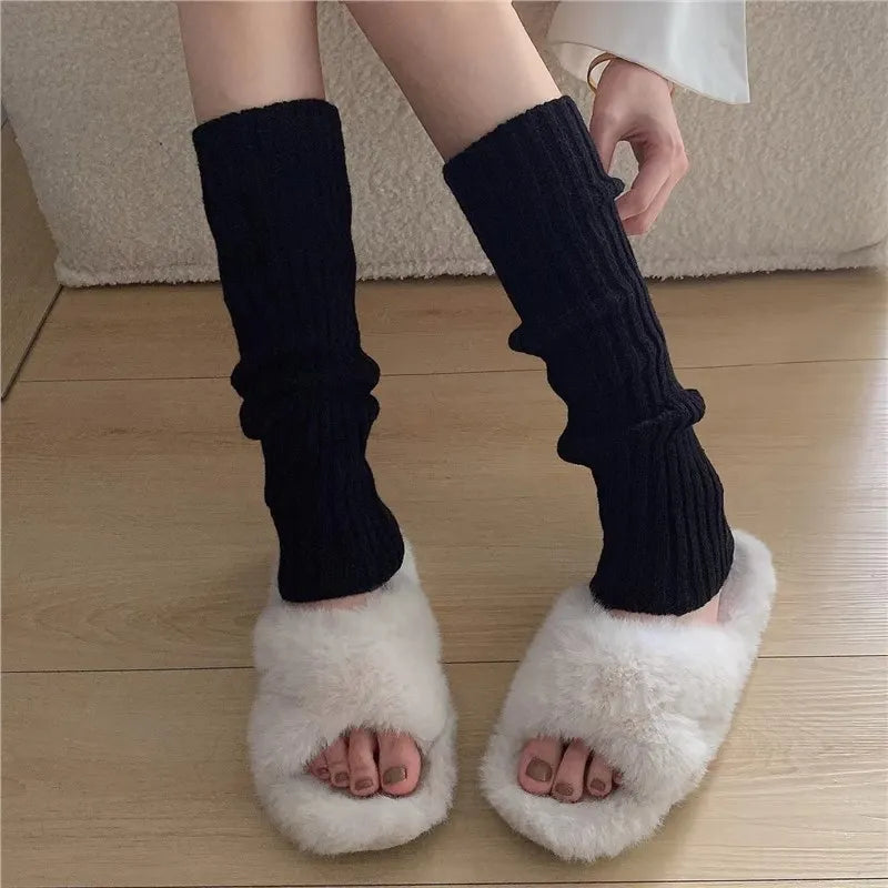Grey Slouchy Retro Knit Socks Harajuku Loose Leg Warmers Mid-calf JK
