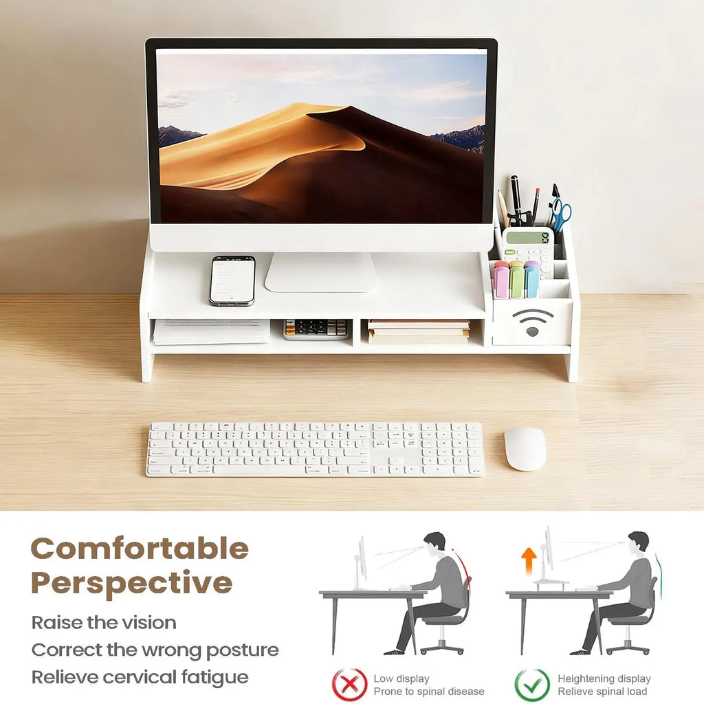 Monitor Stand Desk 2 Tier Ergonomic Shelf Height Riser Storage