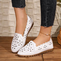 2025 Women Flat Loafers Summer Lady Hollow Out Shoes Soft Leather Zpaxo WHITE 37
