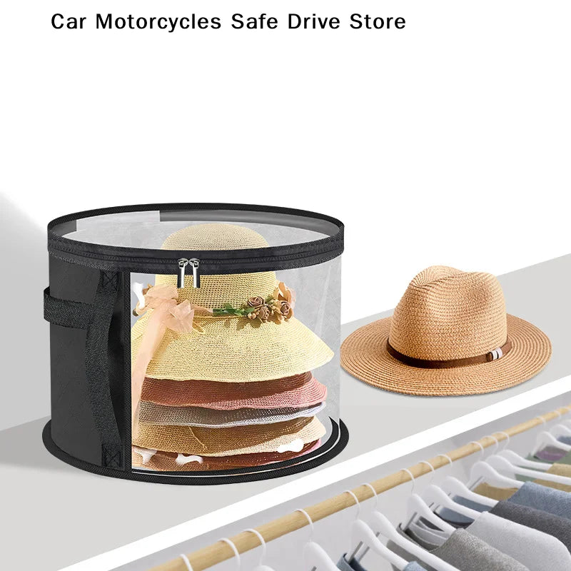 Hat Storage Box Non-woven Clear Bucket Foldable Travel Zipper Clothes
