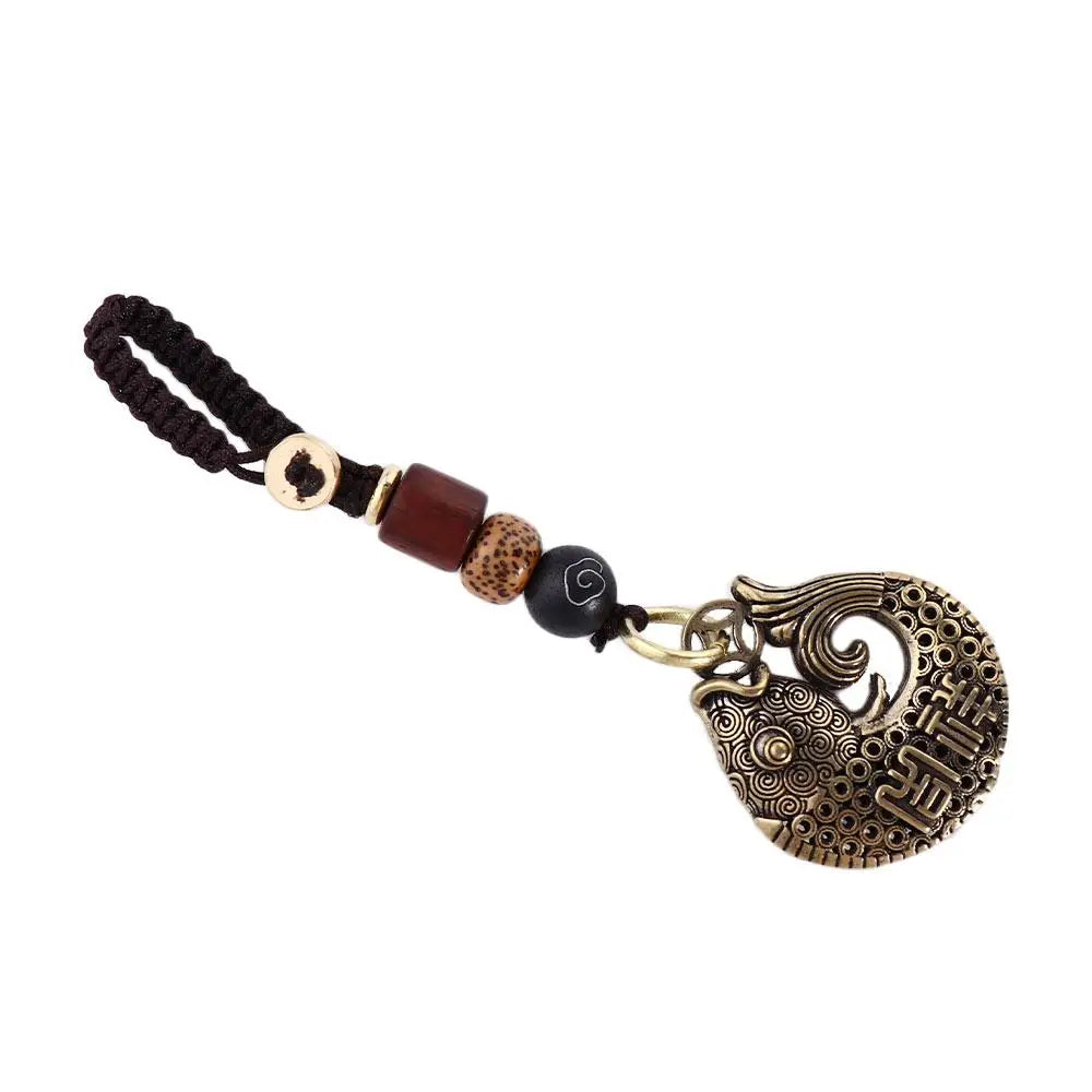 Lanyard Pendants Lucky Rope for Safely Wealth Brass Keychain Tibetan Buddhism Car Key Chain Lucky Fish Keyfob Brass Key Rings Zpaxo