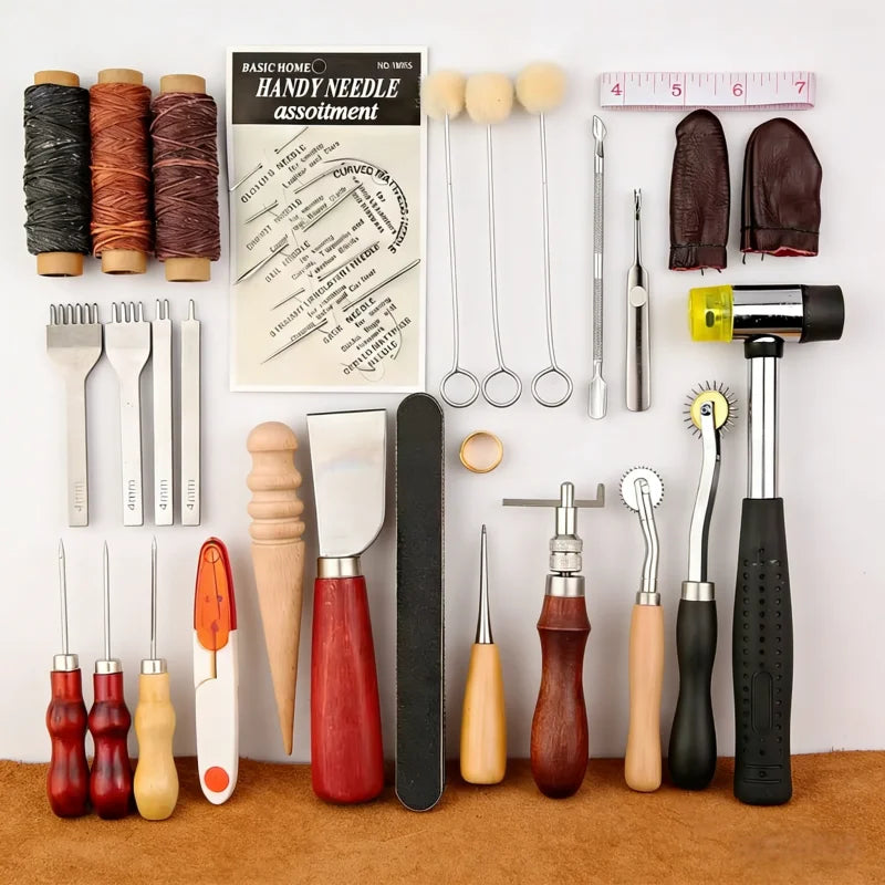 Leather Craft Tool Kit Leather Hand Sewing Repair Kit Stitching Punch Carving Work Groover Set DIY Tool Set Professional Zpaxo